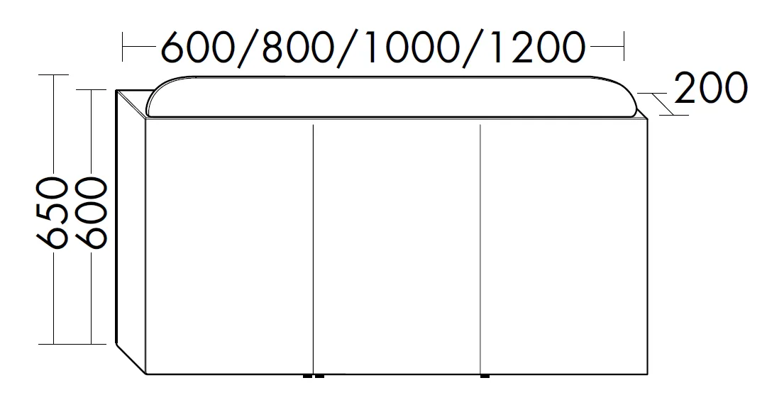 Spiegelschrank b:me von burgbad - Anthrazitgrau, 195 mm tief, 1000 mm breit, 600 mm hoch mit LED-Aufsatzleuchte und beidseitig verspiegelten Spiegelflächen