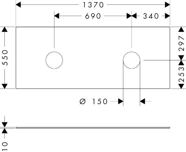 Xevolos E Konsole 1370/550 mit 2 Ausschnitten für Aufsatzwaschtisch ohne Hahnloch, Mattweiß