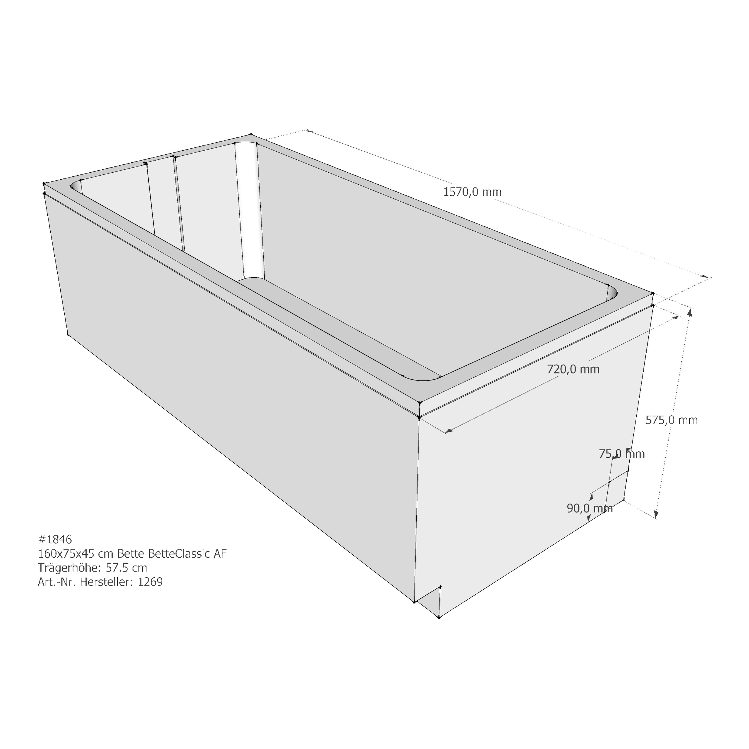 Badewannenträger für Bette Classic 160 × 75 × 45 cm Badewannenträger für Bette Classic 160 × 75 × 45 cm