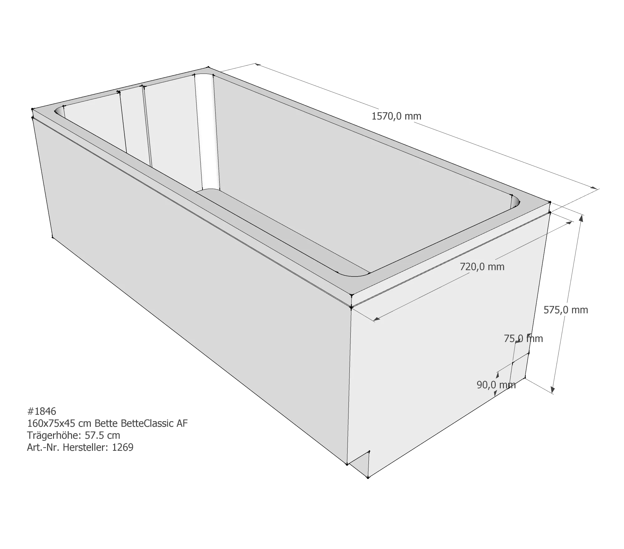 Badewannenträger für Bette Classic 160 × 75 × 45 cm Breite: 75 cm / Länge: 160 cm Badewannenträger für Bette Classic 160 × 75 × 45 cm Breite: 75 cm / Länge: 160 cm