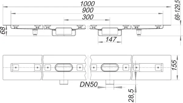 Duschrinne CeraLine Nano F Duo 900 mm, DN 50
