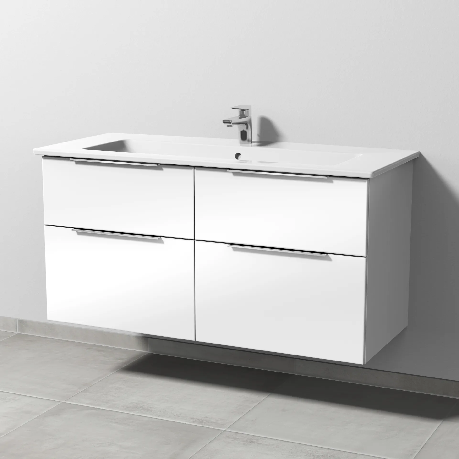 Keramik-Waschtisch-Set mit Waschtischunterschrank „3way“ 115,5 × 47,7 × 59,1 cm in Weiß (glanz), mit Hahnlochbohrung, Becken mittig