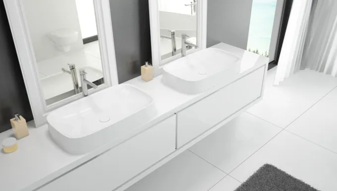 Hoesch LaSenia Aufsatz-Waschbecken Mineralguss Solique, Weiß Hoesch LaSenia Aufsatz-Waschbecken Mineralguss Solique, Weiß