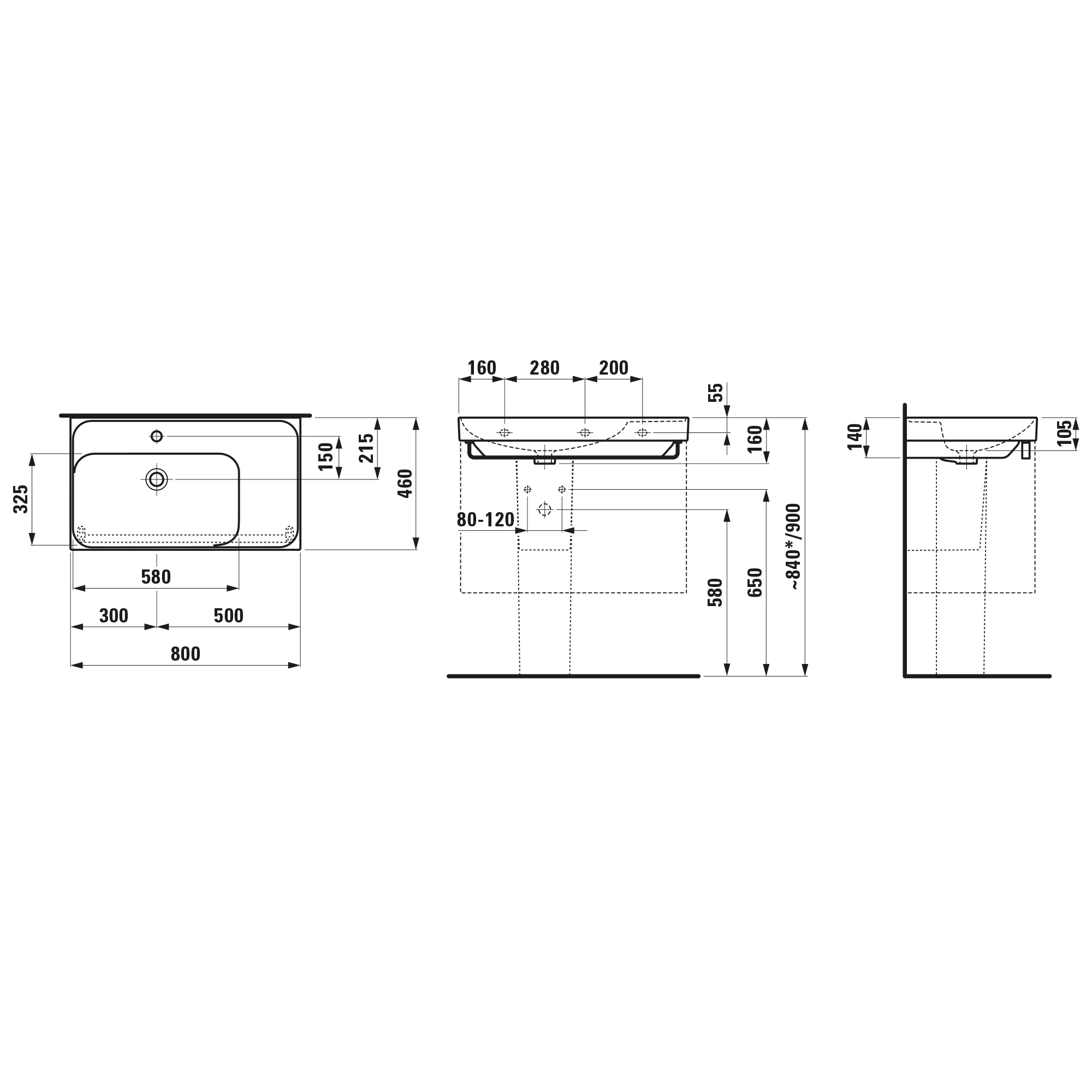 Waschtisch, MEDA, 460x800x160, Ablage rechts, 1 Hahnloch mit Überlauf, weiß Waschtisch, MEDA, 460x800x160, Ablage rechts, 1 Hahnloch mit Überlauf, weiß