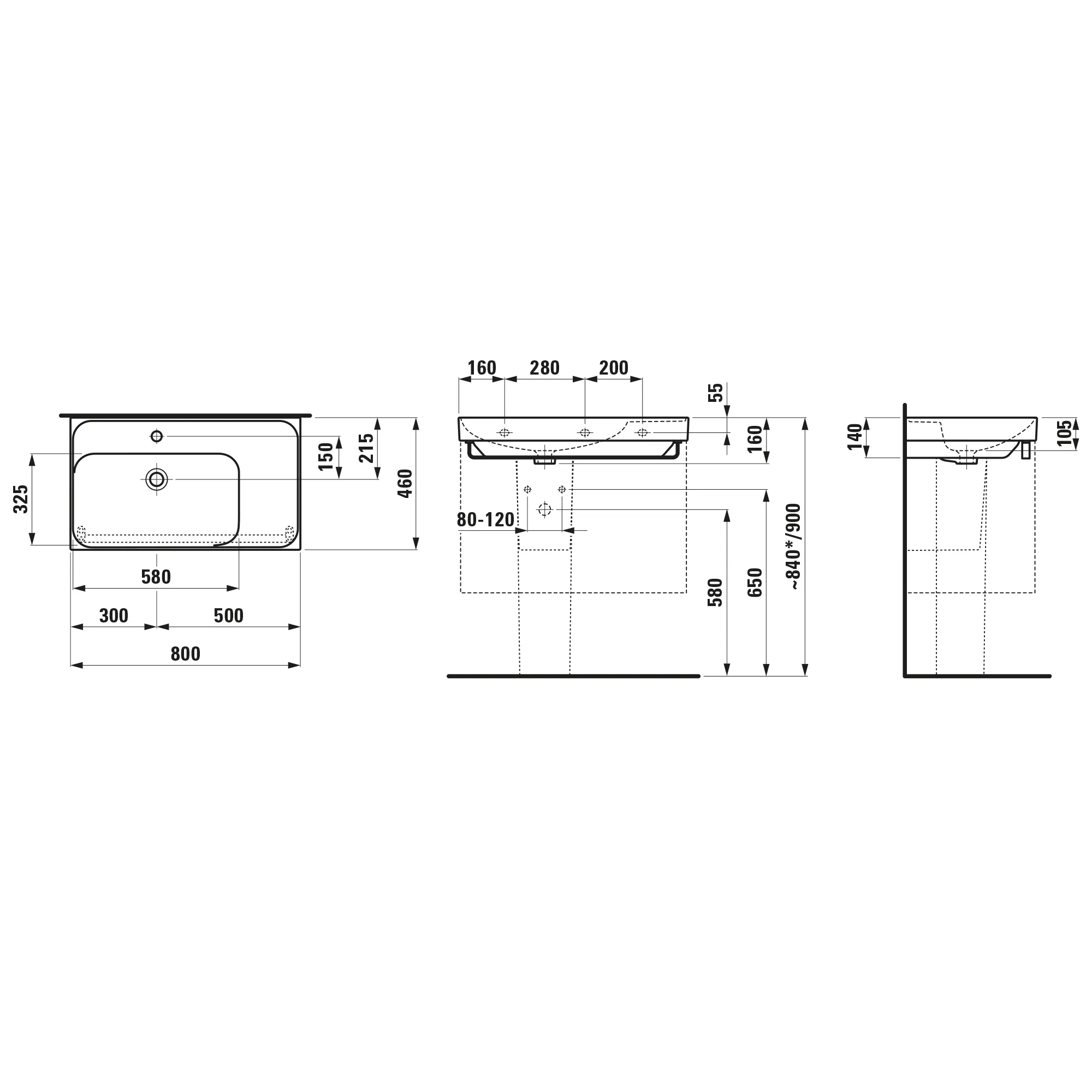 Waschtisch, MEDA, 460x800x160, Ablage rechts, 1 Hahnloch mit Überlauf, weiß Waschtisch, MEDA, 460x800x160, Ablage rechts, 1 Hahnloch mit Überlauf, weiß