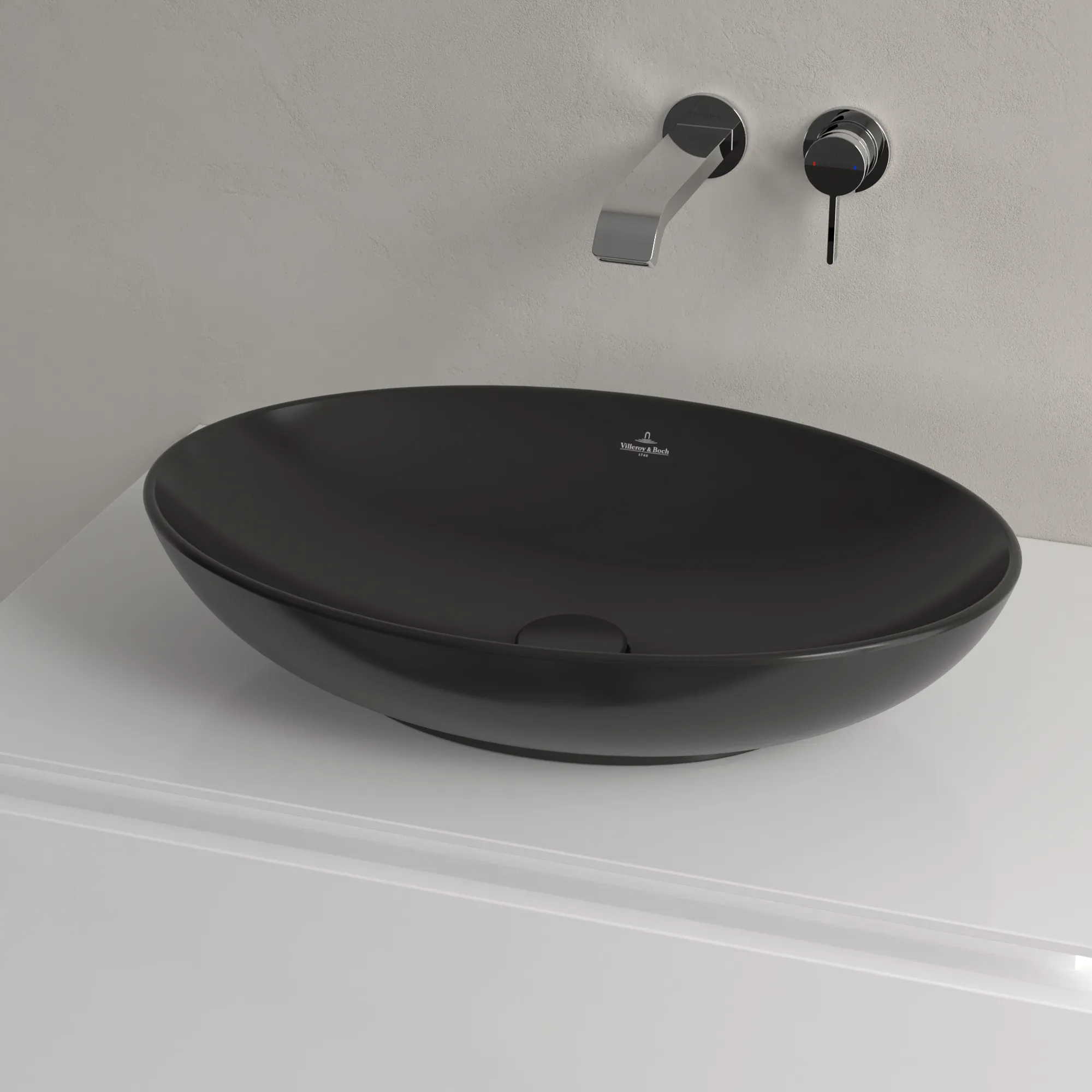 Villeroy & Boch Aufsatzwaschbecken Loop & Friends Pure Black CeramicPlus 560x380x150mm mit Überlauf