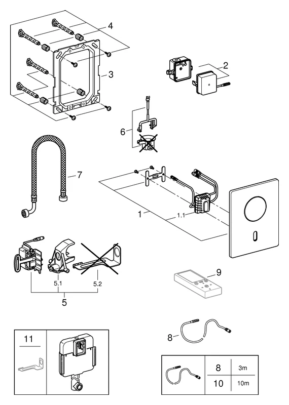 Infrarot-Elektronik Tectron Skate 37419, für WC-Spülkasten GD 2, mit Trafo 100-230 V AC, 50-60 Hz, 6 V DC, mit zusätzlicher manueller Betätigung, edelstahl