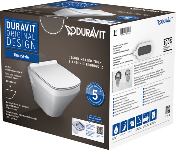 Duravit Wand-Tiefspül-WC Compact inkl. WC-Sitz „DuraStyle“ 37 × 48 × 39,8 cm, Befestigung sichtbar