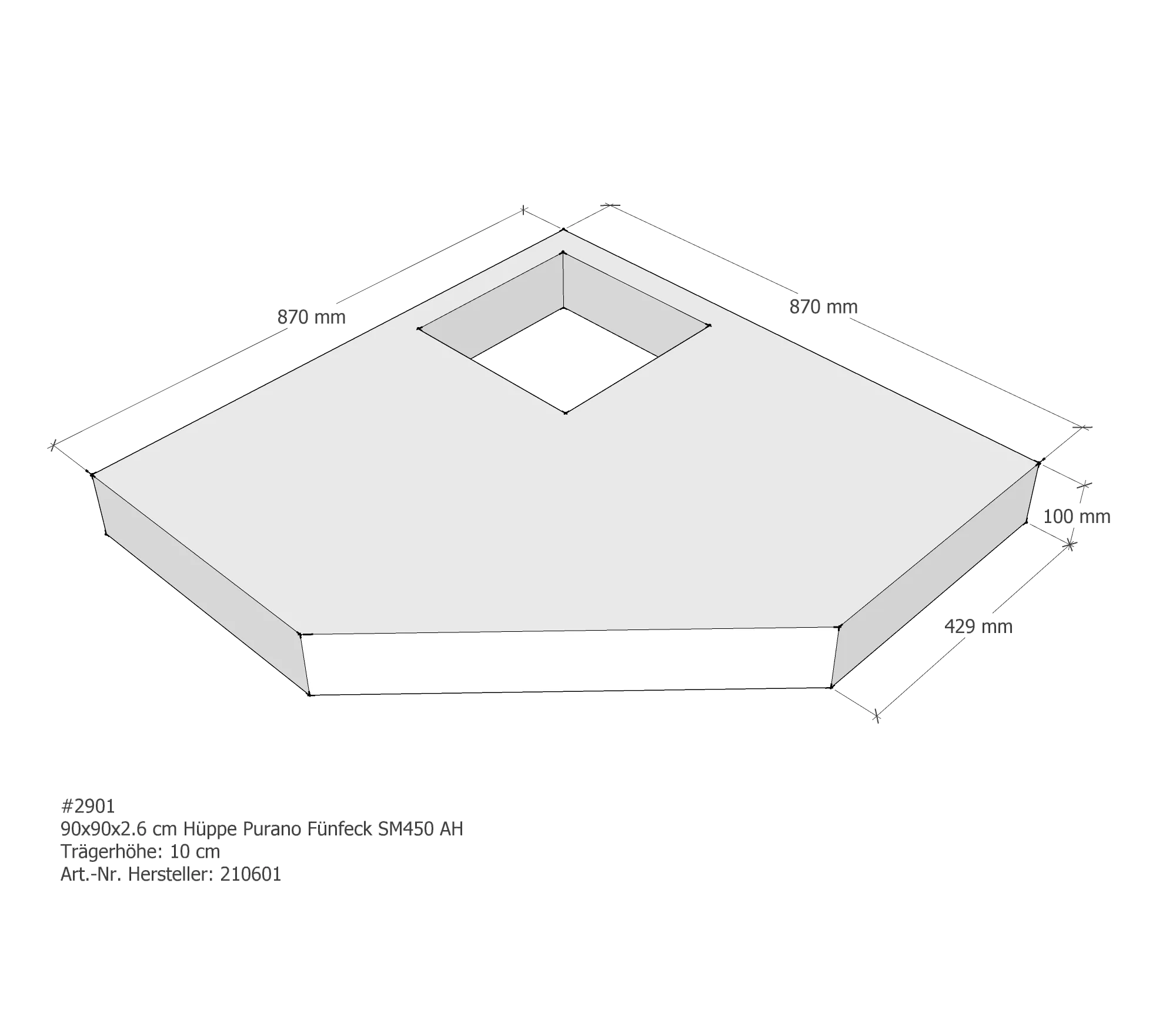 Duschwannenträger für Hüppe Purano 90 × 90 × 2,6 cm