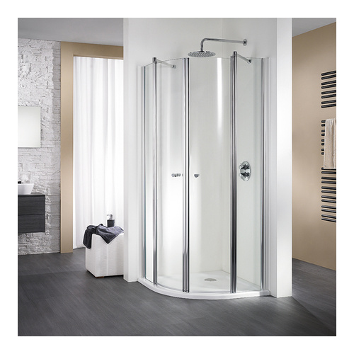 HSK teilgerahmte Runddusche pendelbar 4-teilig „Exklusiv“ Glas Mattglas, Profile Alu Silber-matt, B: 900 mm H: 2000 mm T: 750 mm