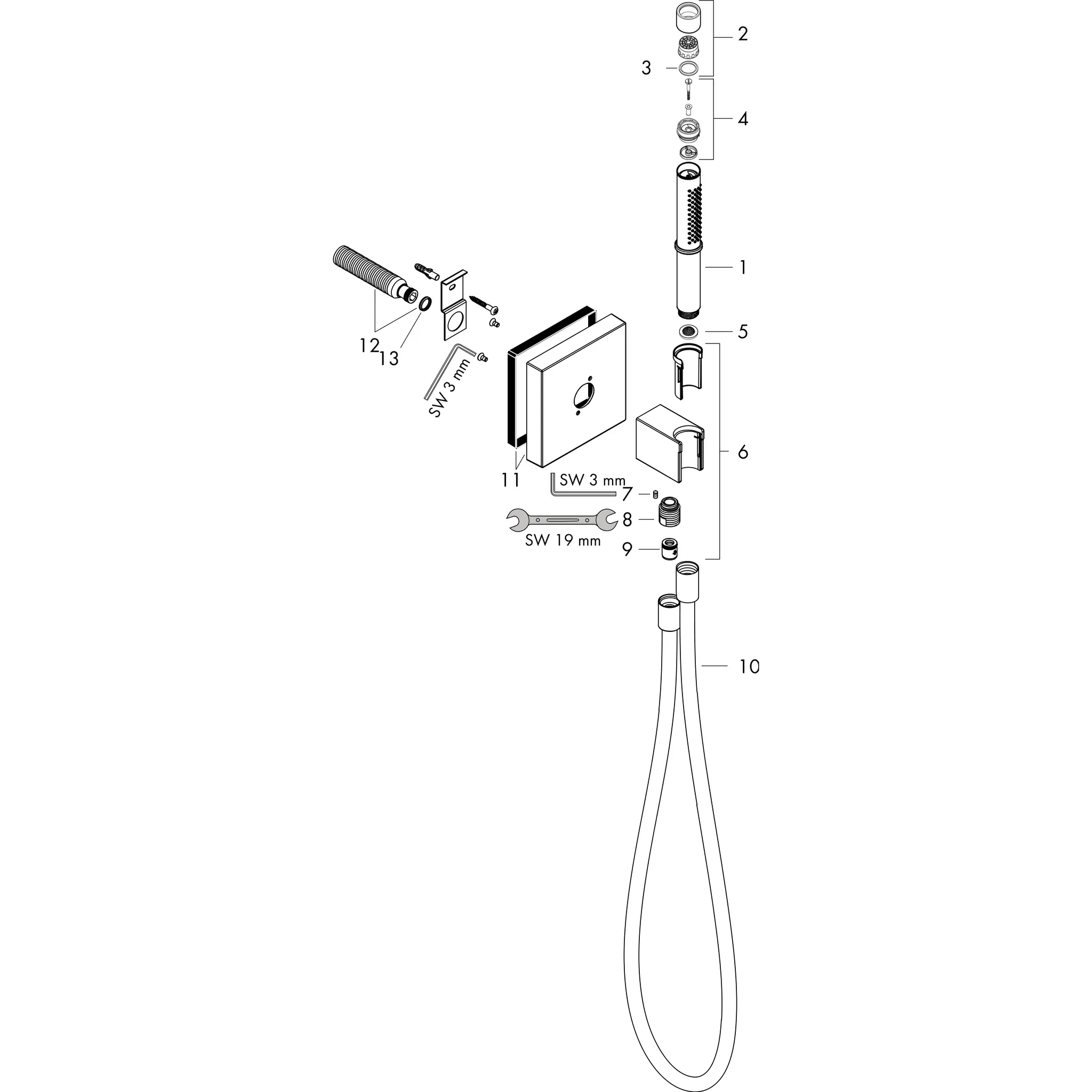 Hansgrohe AXOR Starck Portereinheit mit Stabhandbrause – Edelstahl Optic, Brausekopf 68 x 24 mm, Schlauchlänge 1.250 mm