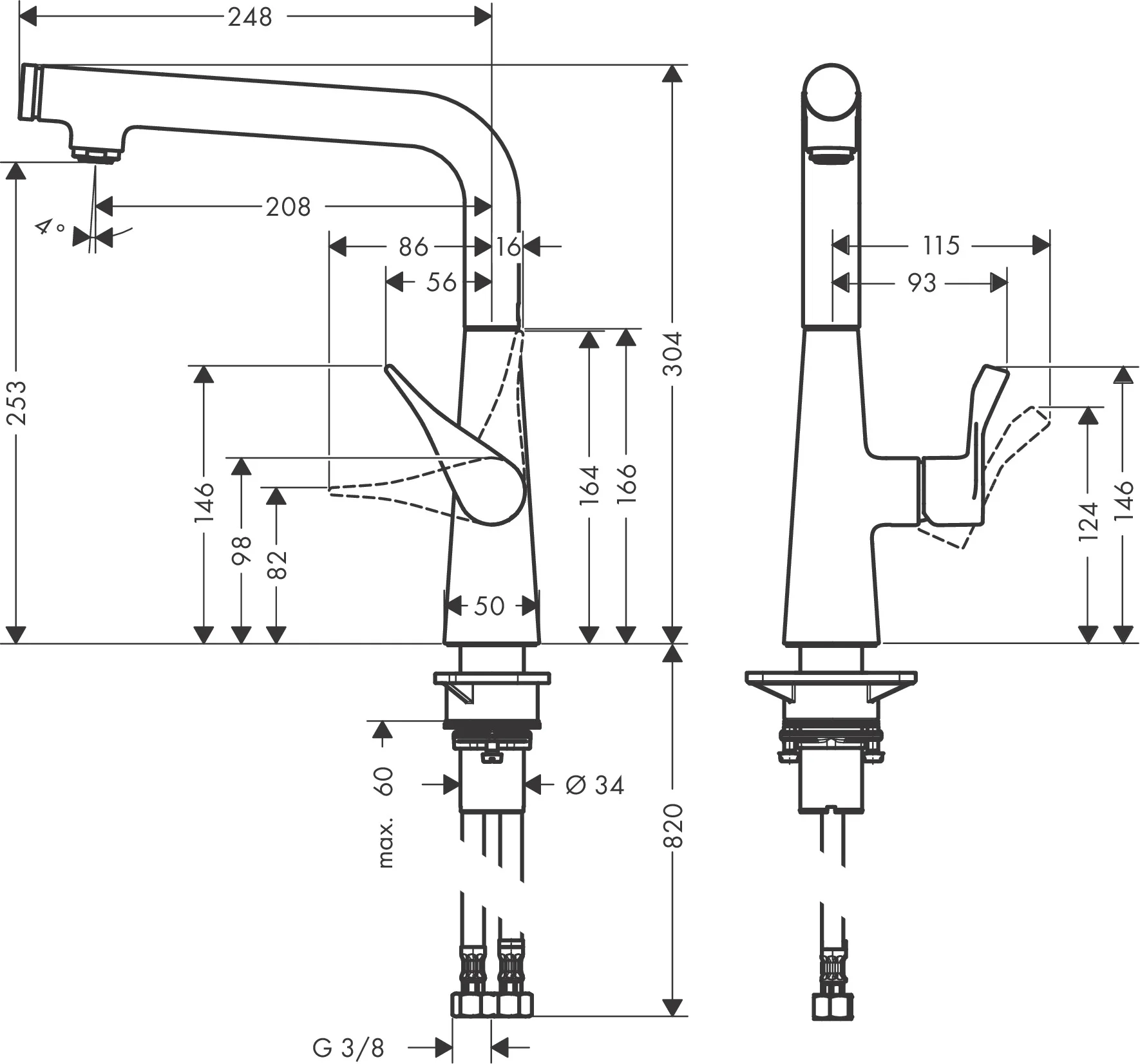 Hansgrohe Metris Select M71 Einhebel-Küchenmischer 260, 1-Jet, Chrom, Schwenkbereich einstellbar in 3 Stufen, Laminarstrahl, SoftStart