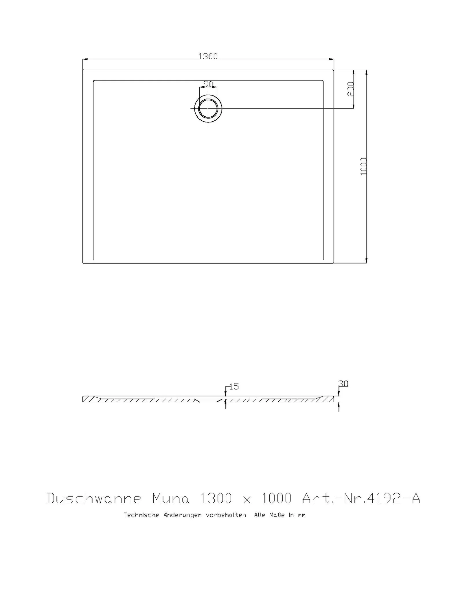 Hoesch Muna Duschwanne Mineralguss Solique, 1300x1000x30, Weiß Hoesch Muna Duschwanne Mineralguss Solique, 1300x1000x30, Weiß