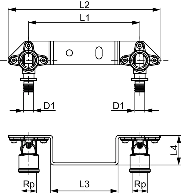TECEflex Montageeinheit mit Wandscheiben 150 mm 16 × Rp1/2″, verz. Stahlhalter Siliziumbronze TECEflex Montageeinheit mit Wandscheiben 150 mm 16 × Rp1/2″, verz. Stahlhalter Siliziumbronze