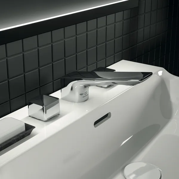 3-Loch-Waschtischarmatur Conca, mit Ablaufgarnitur, Ausladung 133mm, Brushed Gold 3-Loch-Waschtischarmatur Conca, mit Ablaufgarnitur, Ausladung 133mm, Brushed Gold