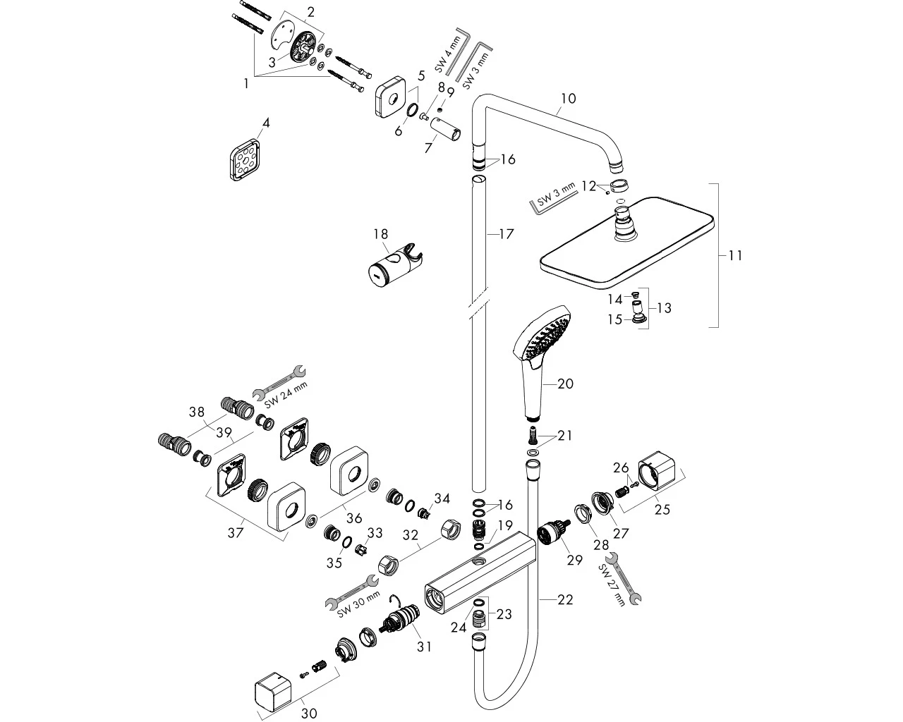 Showerpipe Croma E 280 1jet chrom mit Brausethermostat