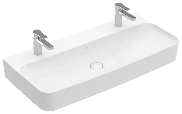 Villeroy & Boch Wandwaschtisch aus TitanCeram geschliffen „Finion“ 1000 × 470 × 165 mm, Hahnlochposition links und rechts, mit Hahnlochbohrung in Weiß Alpin, mit CeramicPlus Villeroy & Boch Wandwaschtisch aus TitanCeram geschliffen „Finion“ 1000 × 470 × 165 mm, Hahnlochposition links und rechts, mit Hahnlochbohrung in Weiß Alpin, mit CeramicPlus