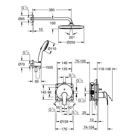 Grohe Eurosmart Professional Duschsystem Unterputz mit Tempesta 250 Grohe Eurosmart Professional Duschsystem Unterputz mit Tempesta 250