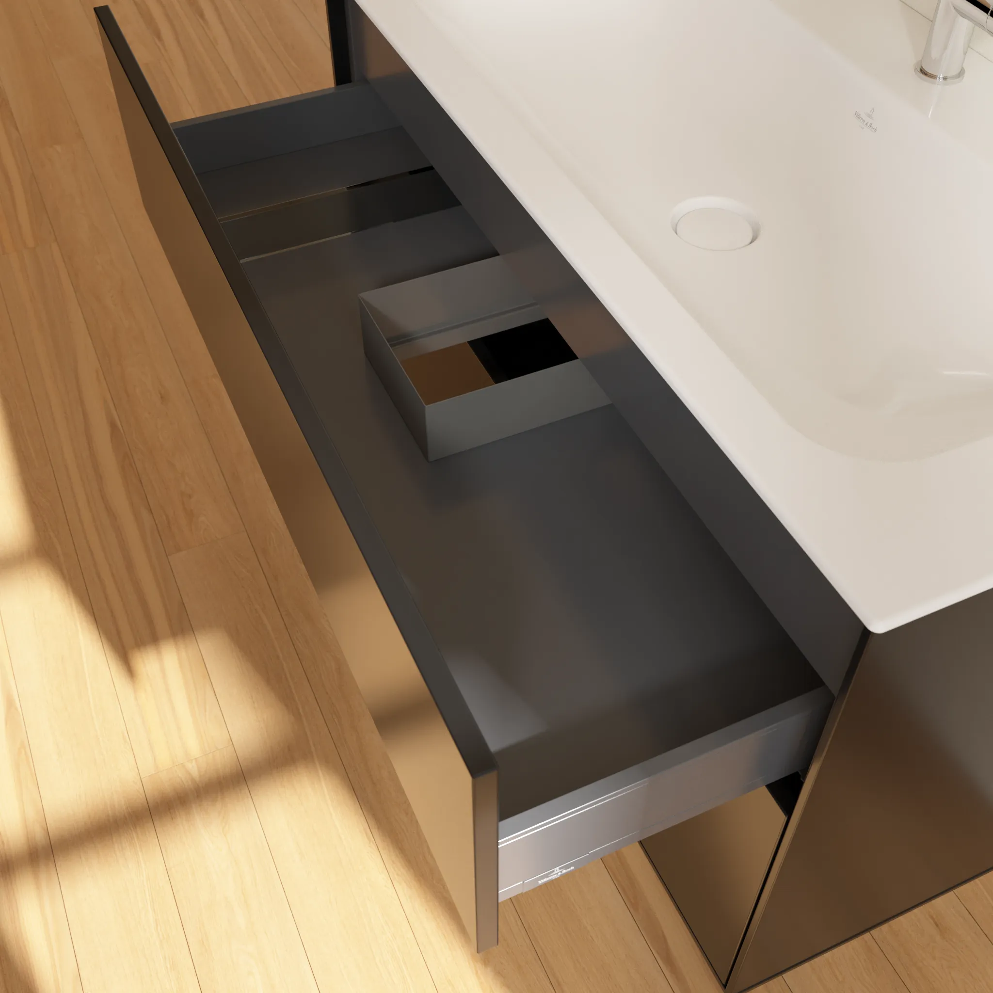 Villeroy & Boch Waschbeckenunterschrank Finion F02, 996x591x498 mm, Black Matt Lacquer, mit SoftClosing und Push-to-open Funktion Villeroy & Boch Waschbeckenunterschrank Finion F02, 996x591x498 mm, Black Matt Lacquer, mit SoftClosing und Push-to-open Funktion