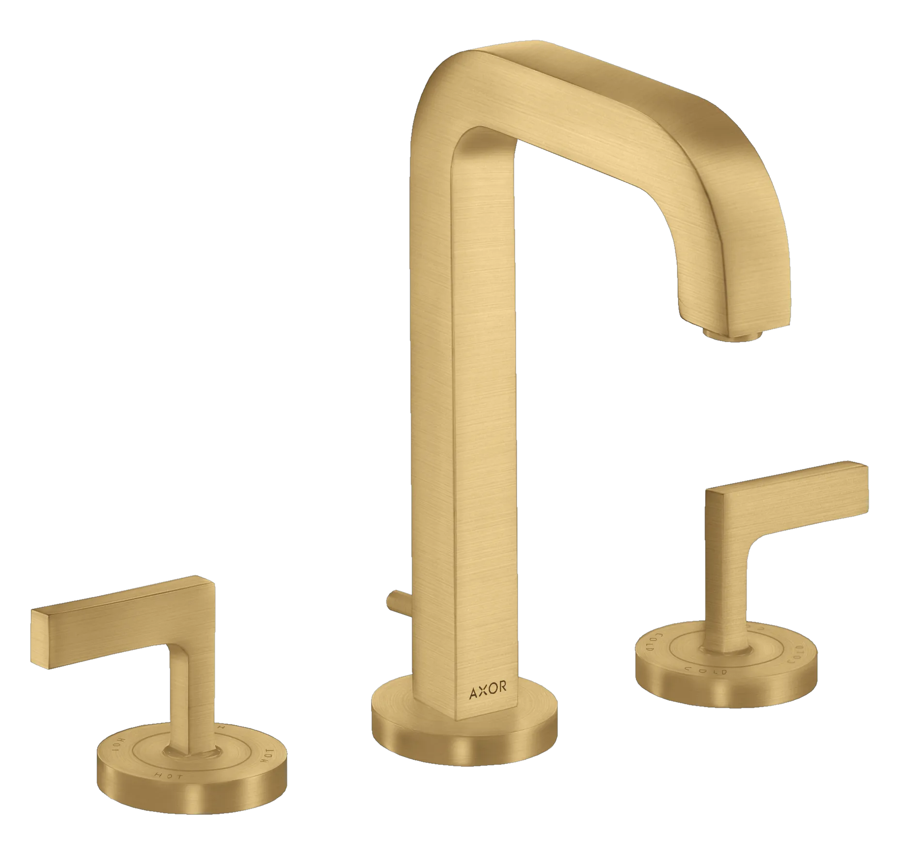 Hansgrohe AXOR Citterio 3-Loch Waschtischarmatur 170 mit Auslauf 140 mm, Hebelgriffen, Brushed Gold Optic