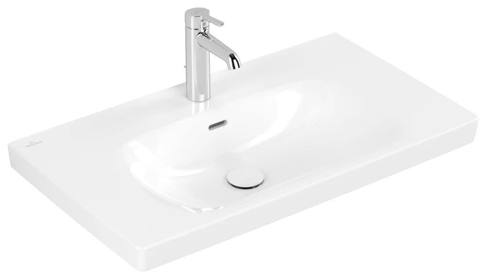Villeroy & Boch Schrankwaschtisch Skyla 5A5180, 800x460mm, Rechteck, 1HL. m. ÜL., Weiß Alpin Becken: mittig / Farbe: Weiß Alpin / Größe: 80 × 46 cm / Hahnlochbohrung: mit 1×1 Hahnlochbohrung / Hahnlochposition: mittig / Oberflächenveredelung: ohne Oberflächenveredelung / Überlauf: mit Überlauf