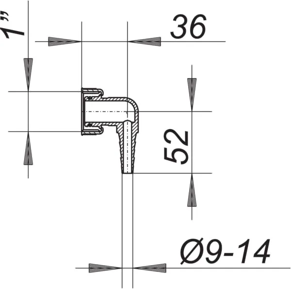 Winkelschlauchtülle für Kondenswasseranschluss, 1″ Winkelschlauchtülle für Kondenswasseranschluss, 1″