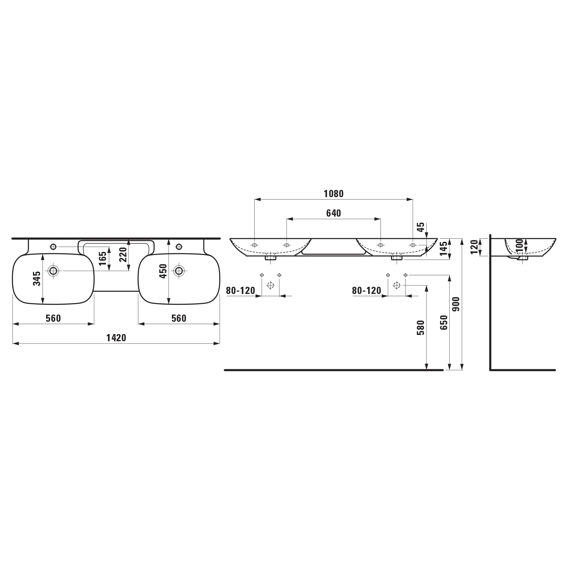 Laufen Doppelwaschtisch INO 450x1420x145, weiß matt Laufen Doppelwaschtisch INO 450x1420x145, weiß matt