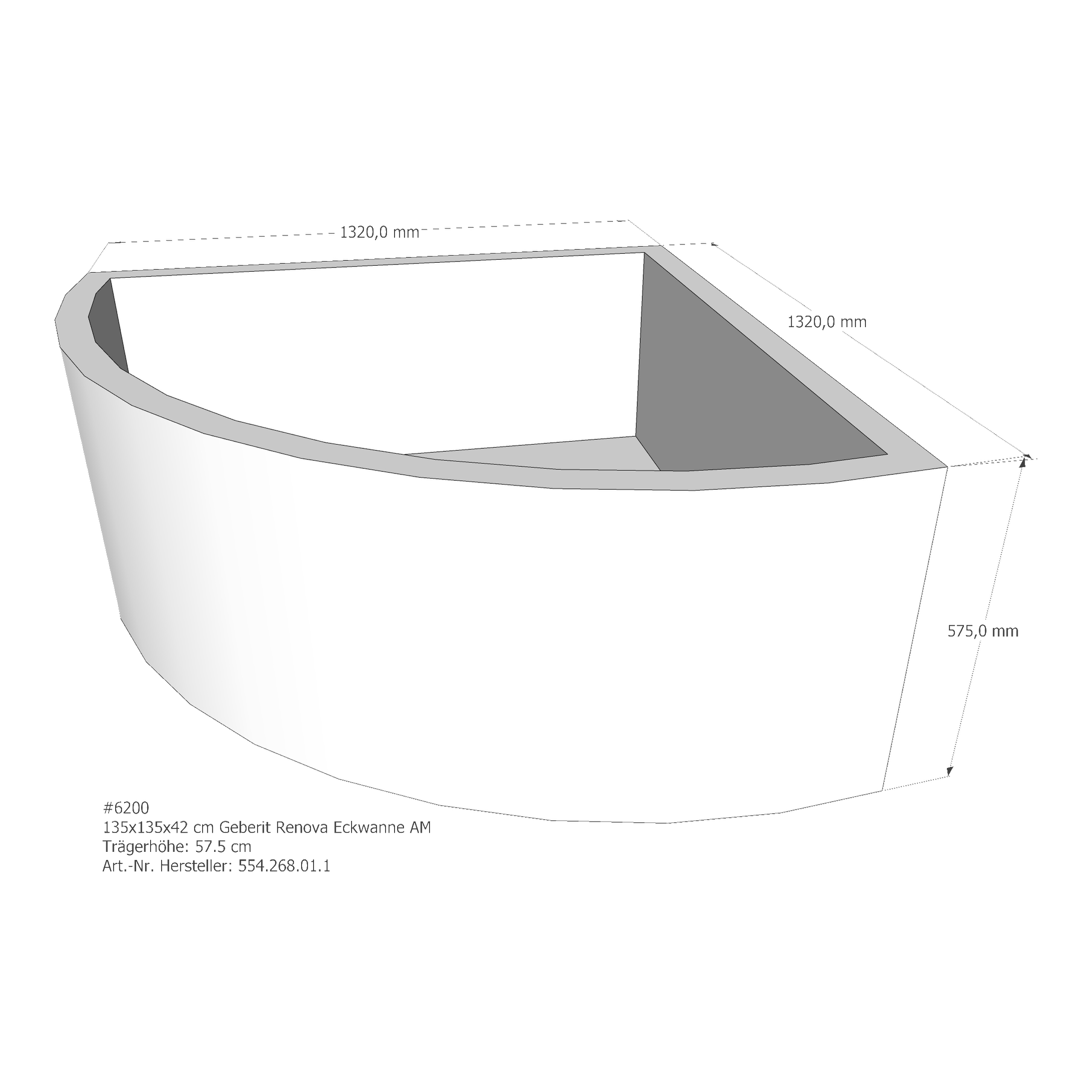 Badewannenträger für Geberit Renova 135 × 135 × 42 cm Badewannenträger für Geberit Renova 135 × 135 × 42 cm