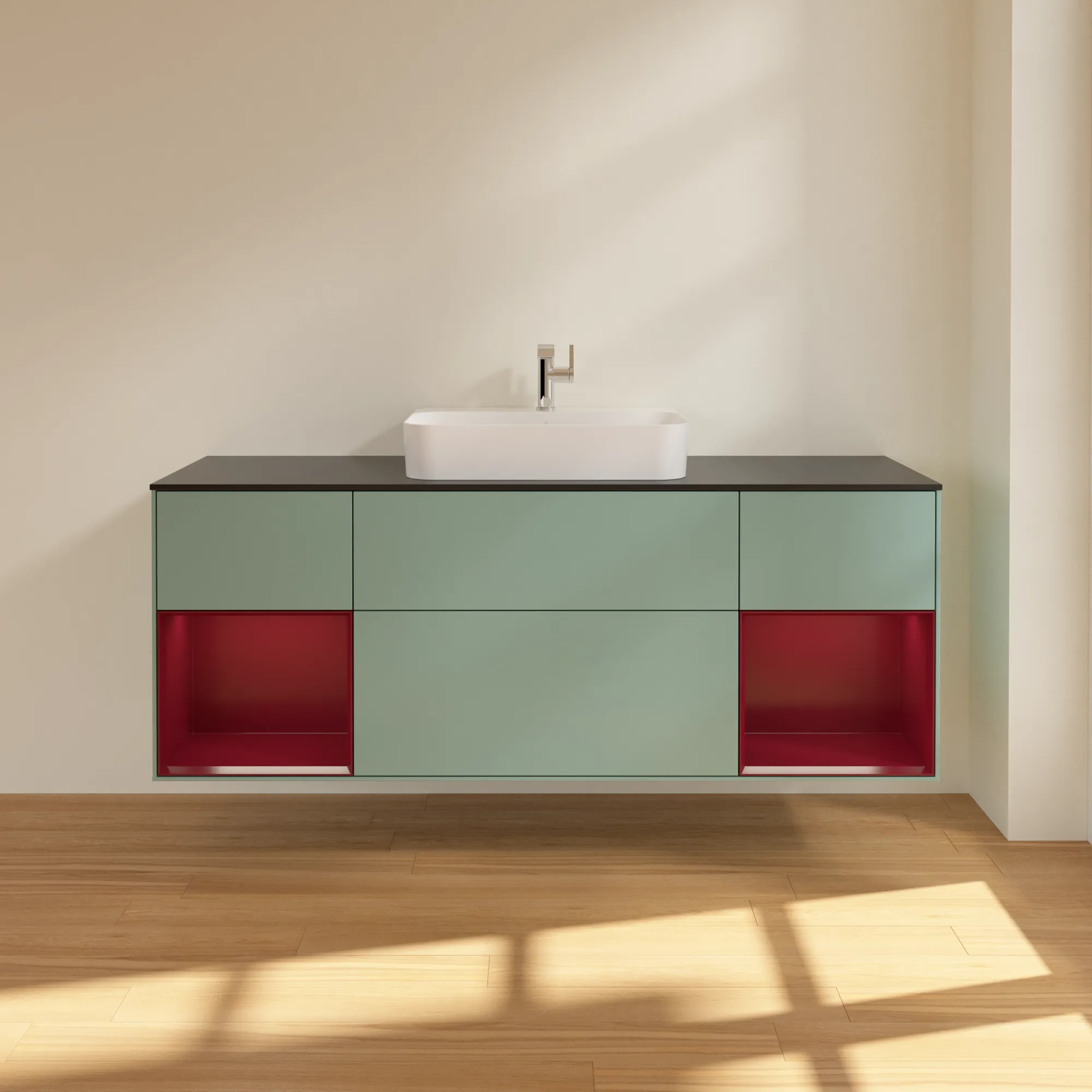 Villeroy & Boch Waschtischunterschrank „Finion“ für Schrankwaschtisch 1600 × 603 × 501 mm Olive Matt Lacquer, für Becken mittig