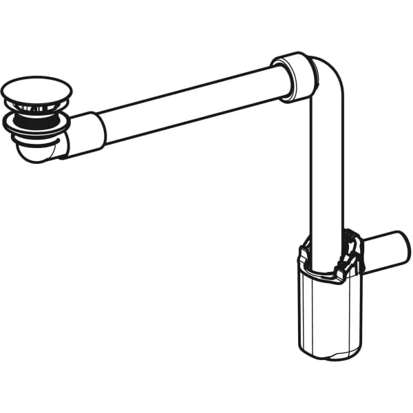 Waschbeckenablauf Raumsparmodell, schmale Ausführung, mit freiem Auslauf und Ventilabdeckung, Abgang horizontal, für ONE Waschtisch Abgang vertikal: d=32mm, G=1 1/4″, weiß