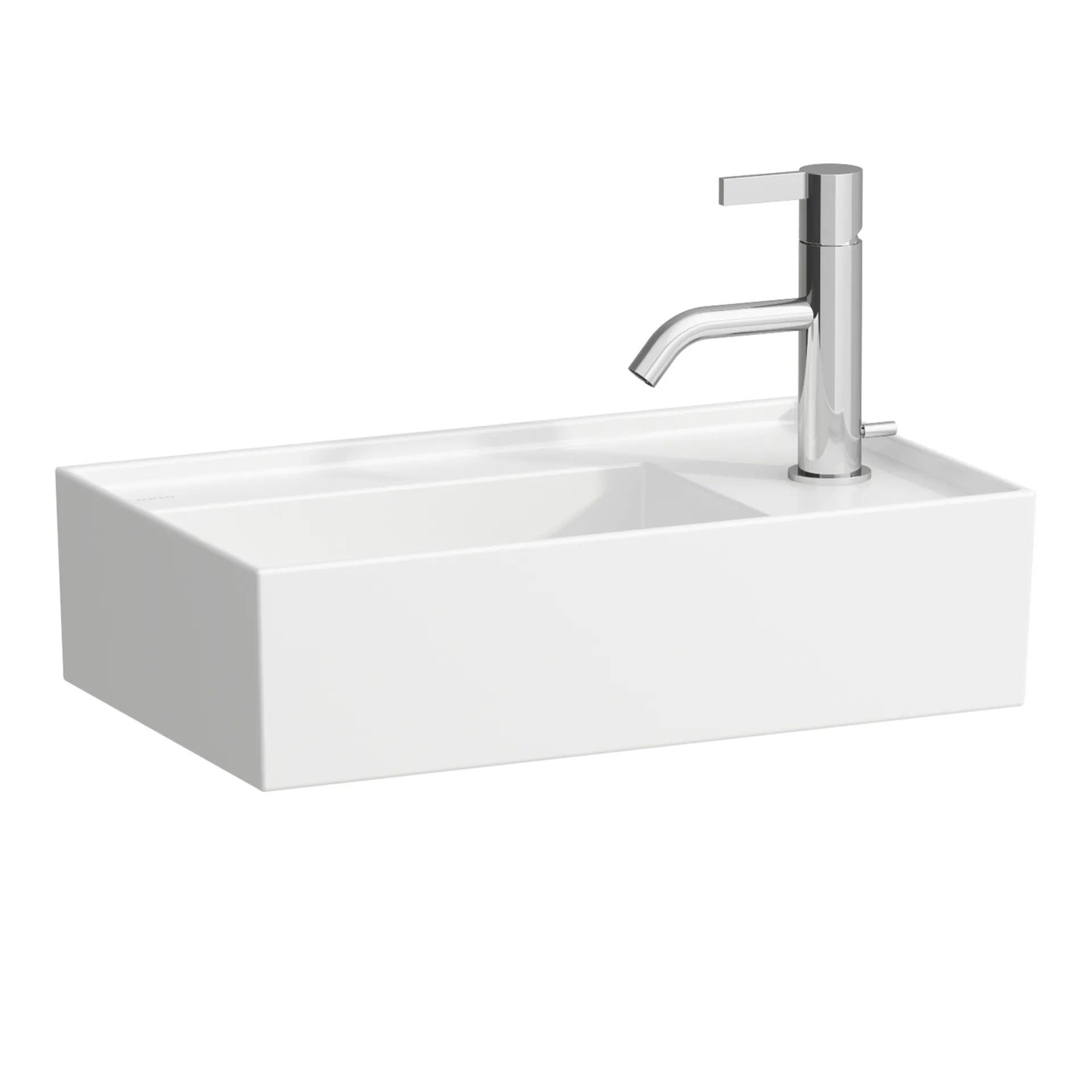 Laufen Handwaschbecken KARTELL Laufen, asymmetrisch, weiß, 460 x 280 x 120 mm, 1-Hahnloch, verdeckter Ablauf, Armaturenbank rechts Laufen Handwaschbecken KARTELL Laufen, asymmetrisch, weiß, 460 x 280 x 120 mm, 1-Hahnloch, verdeckter Ablauf, Armaturenbank rechts