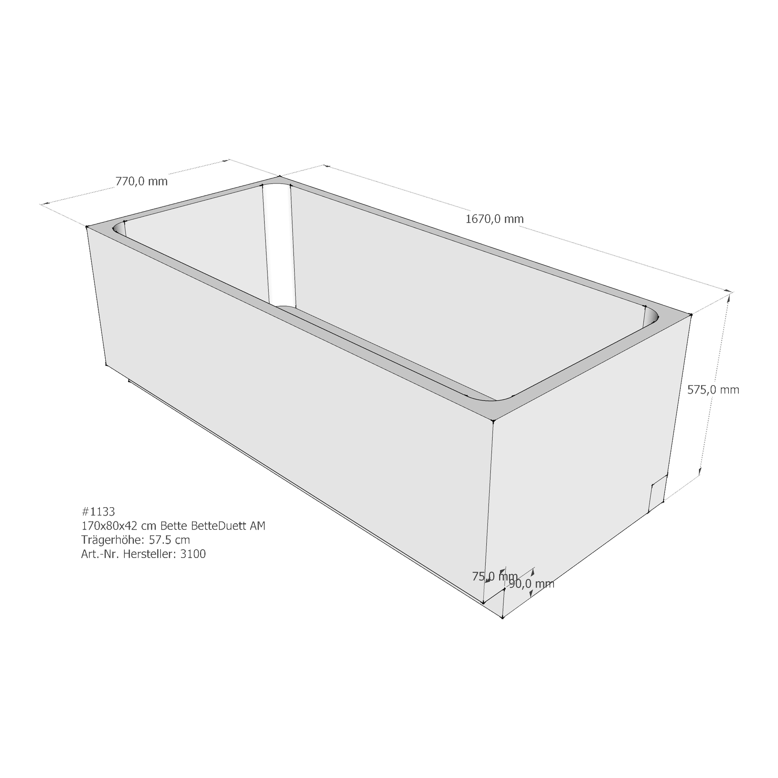 Badewannenträger für Bette Duett 170 × 80 × 42 cm Breite: 80 cm Badewannenträger für Bette Duett 170 × 80 × 42 cm Breite: 80 cm