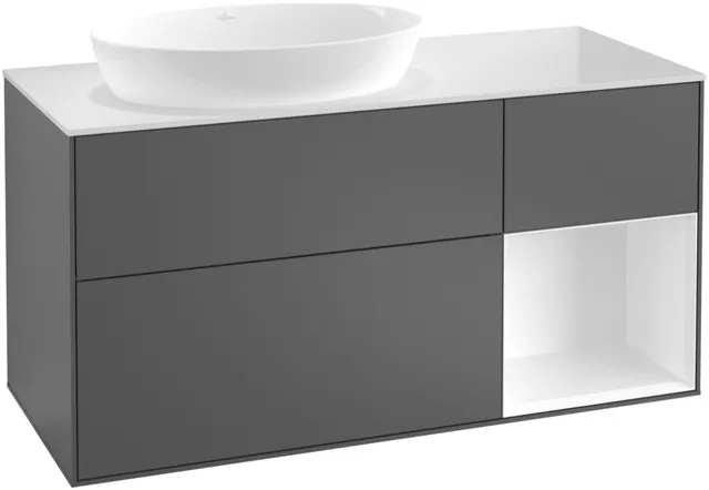 Villeroy & Boch Waschtischunterschrank „Finion“ für Schrankwaschtisch 1200 × 603 × 501 mm Black Matt Lacquer, für Becken links, mit Hahnlochbohrung Villeroy & Boch Waschtischunterschrank „Finion“ für Schrankwaschtisch 1200 × 603 × 501 mm Black Matt Lacquer, für Becken links, mit Hahnlochbohrung