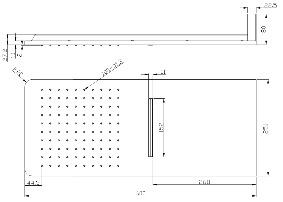 Kopfbrause AqvaGreen - 600 mm × 250 mm - 2 Strahlarten (Regen, Schwall) - "easy-clean" - 2 × 1/2″AG-Anschluss - 15,3 L/min bei 3 bar - Edelstahl, hochglanzpoliert