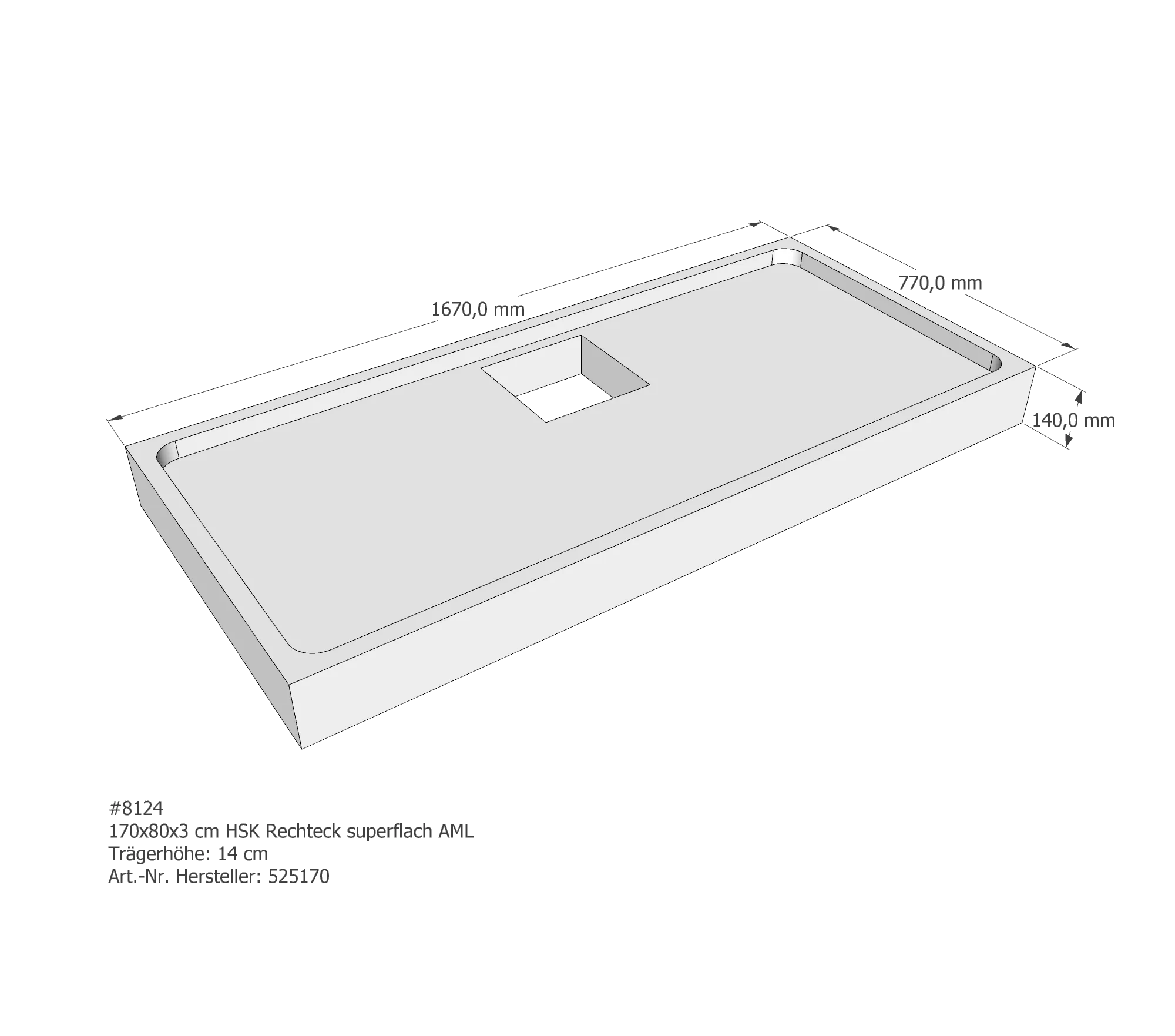 Duschwannenträger passend für HSK Rechteck superflach 170 × 80 × 3,5 cm