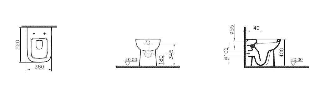 VitrA S20 Tiefspüler-Stand-WC Abgang waagerecht Open Back Weiß Hochglanz