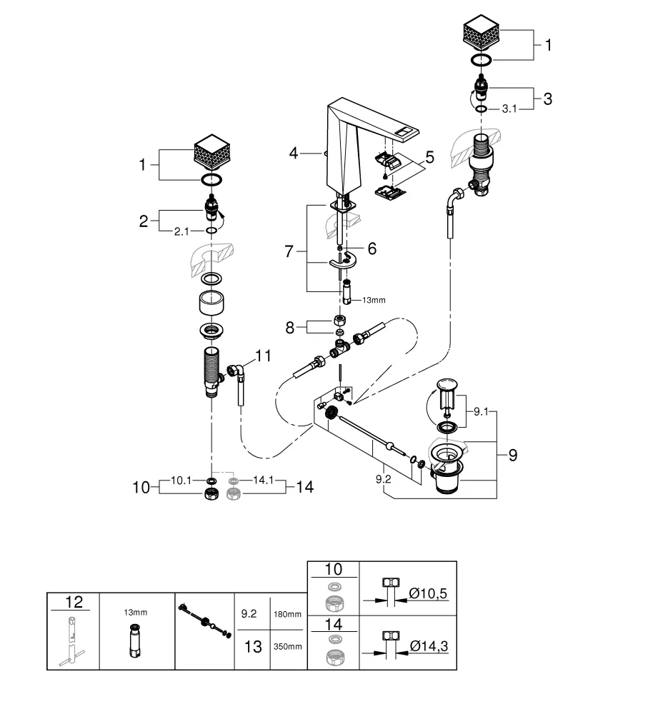 3-Loch-Waschtischbatterie Allure Brilliant Private Collection 20670, mit Knopfbetätigung (Kubus) Rändelstruktur, Zugstangen-Ablaufgarnitur 1 1/4", chrom 3-Loch-Waschtischbatterie Allure Brilliant Private Collection 20670, mit Knopfbetätigung (Kubus) Rändelstruktur, Zugstangen-Ablaufgarnitur 1 1/4", chrom