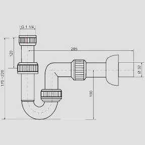 Rohrgeruchverschluss Abgang 90 Grad G1 1 / 4 × 32 Rohrgeruchverschluss Abgang 90 Grad G1 1 / 4 × 32