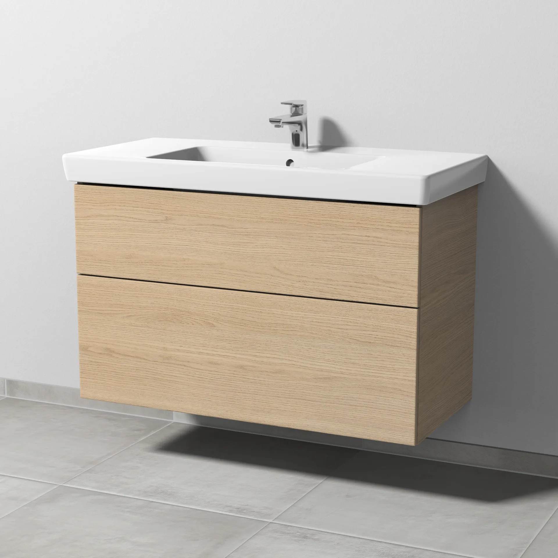 Sanipa Waschtischunterschrank „3way“ passend zu Keramik-Waschtische Subway 2.0 von Villeroy & Boch 950 × 593 × 447 mm in Eiche Nordic, Becken mittig