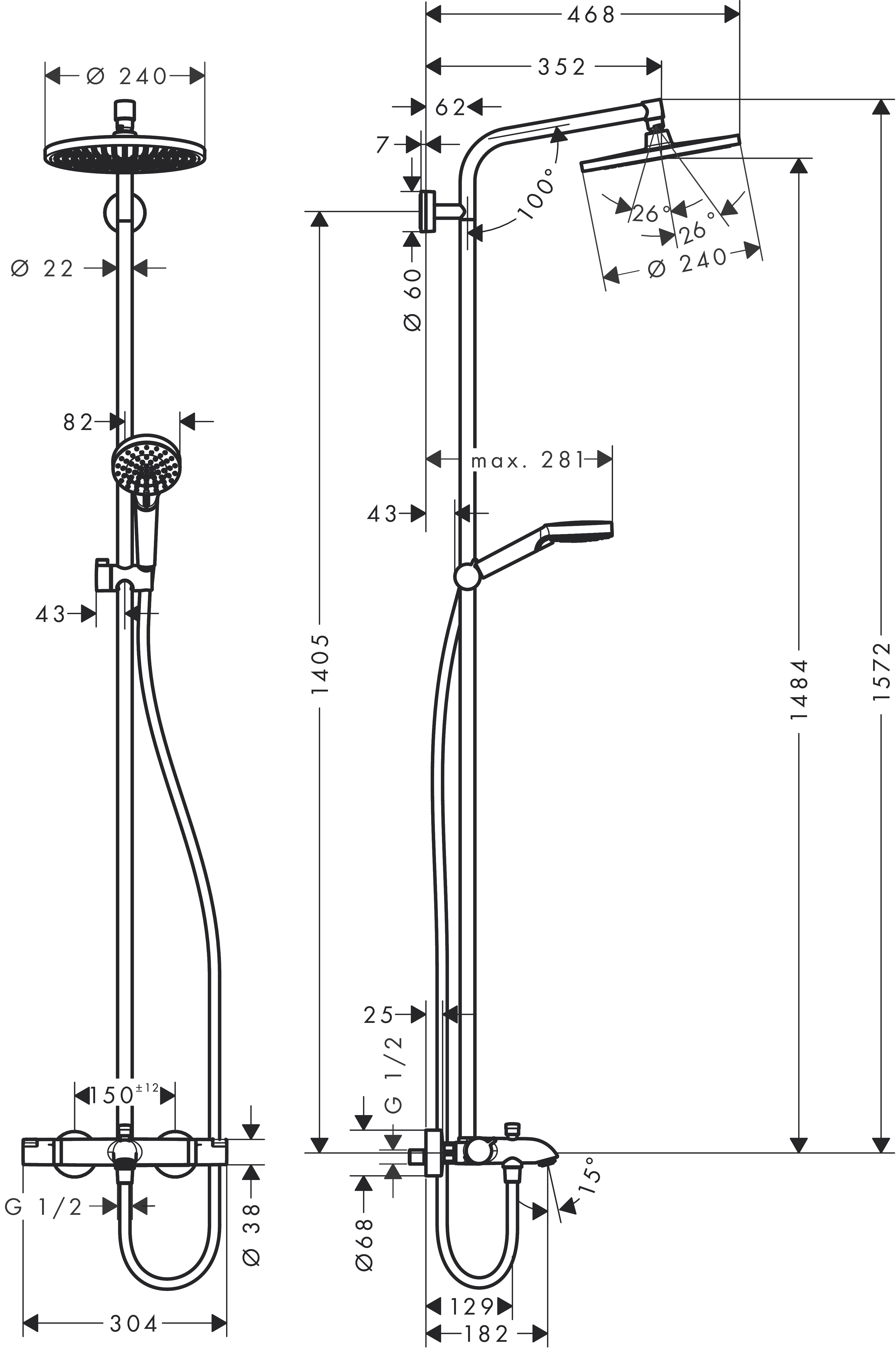 Showerpipe Crometta S 240 für Wanne chrom mit Thermostat