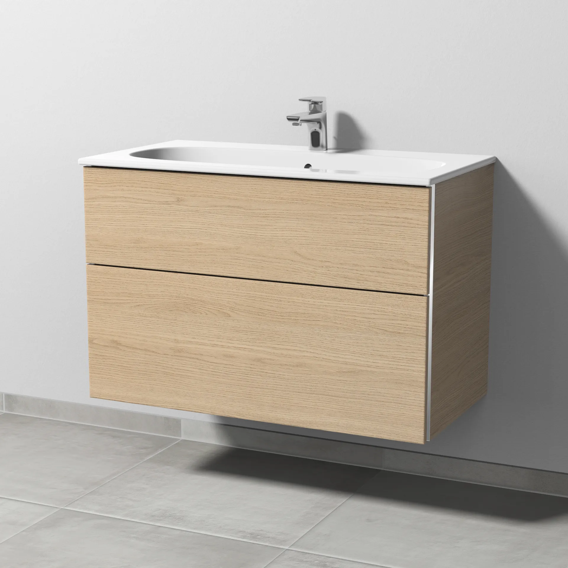 Sanipa Waschtischunterschrank „3way“ passend zu Keramik-Waschtische Acanto Slim von Geberit 880 × 582 × 467 mm in Eiche Nordic