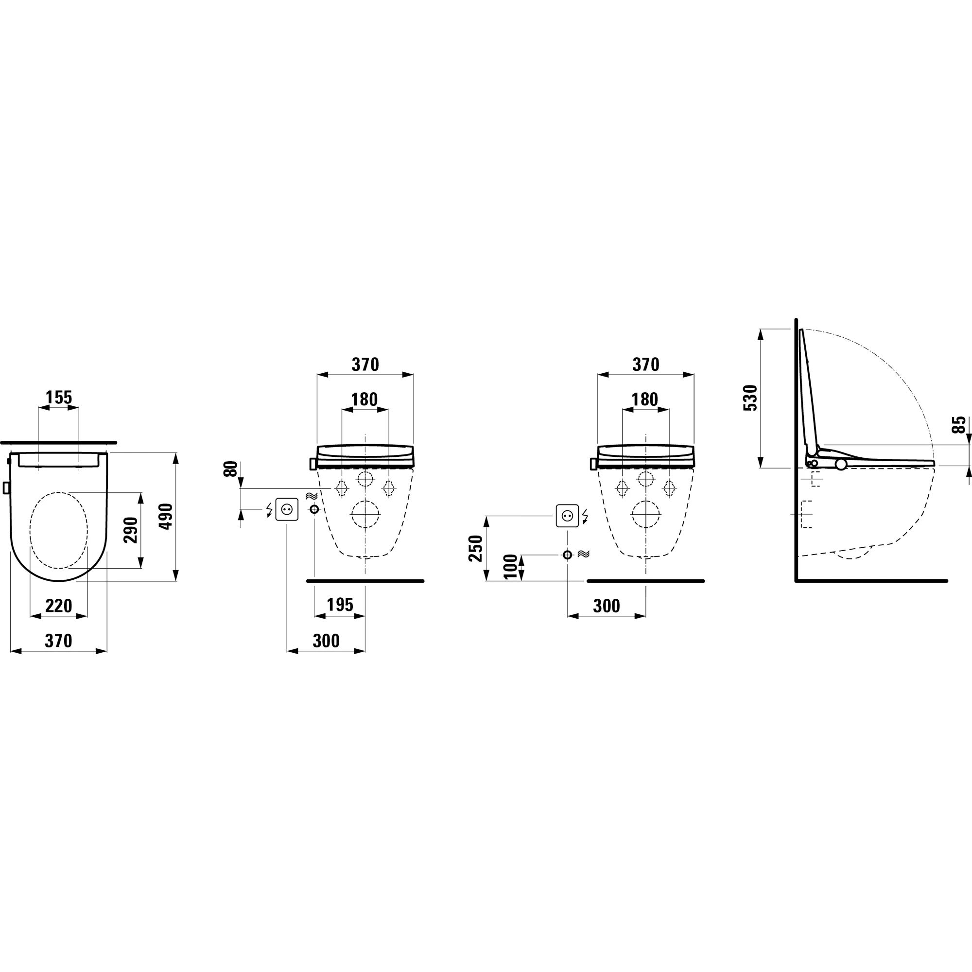 Dusch/WC Aufsatz CLEANET SIT zum Nachrüsten mit seitlichen Anschlüssen mit Fernbedeinung, Fön & Sitzheizung, Netzbetrieb (220-230 V), Leistung 1650 W, Soft-Close, Deckel und Sitz abnehmbar