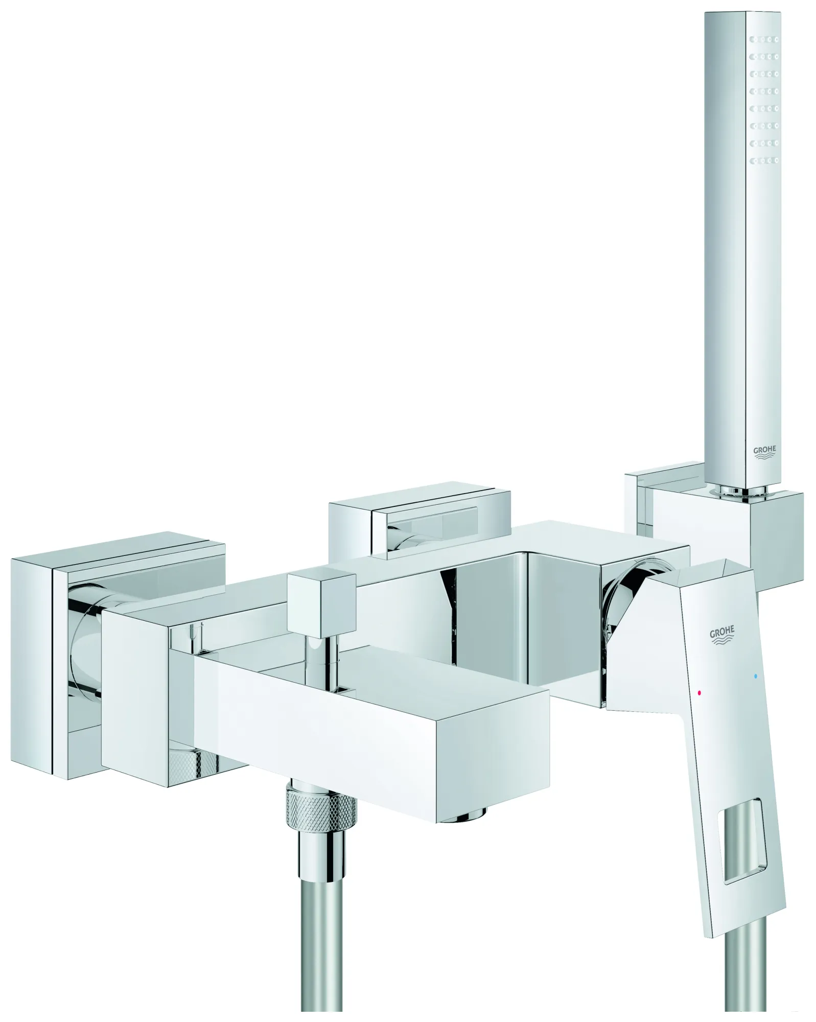 Einhand-Wannenbatterie Eurocube 23141, Wandmontage, mit Handbrauseset, eigensicher, chrom Einhand-Wannenbatterie Eurocube 23141, Wandmontage, mit Handbrauseset, eigensicher, chrom