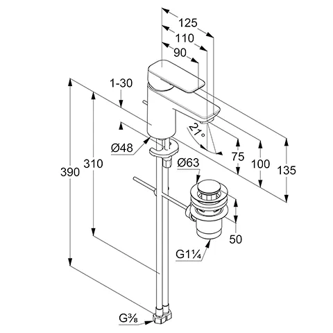 Kludi PURE&STYLE Waschtisch-EHM 75 DN 15 mattschwarz