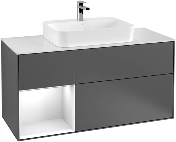 Villeroy & Boch Waschtischunterschrank „Finion“ für Schrankwaschtisch 1200 × 603 × 501 mm Silk Grey Matt Lacquer, für Becken mittig