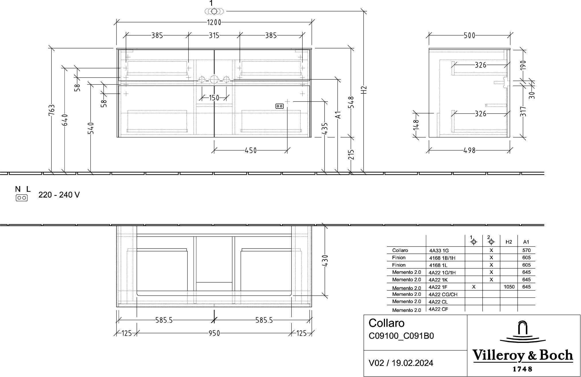 Villeroy & Boch Collaro Waschbeckenunterschrank C09100, 1200x548x500mm, Glossy Grey Villeroy & Boch Collaro Waschbeckenunterschrank C09100, 1200x548x500mm, Glossy Grey