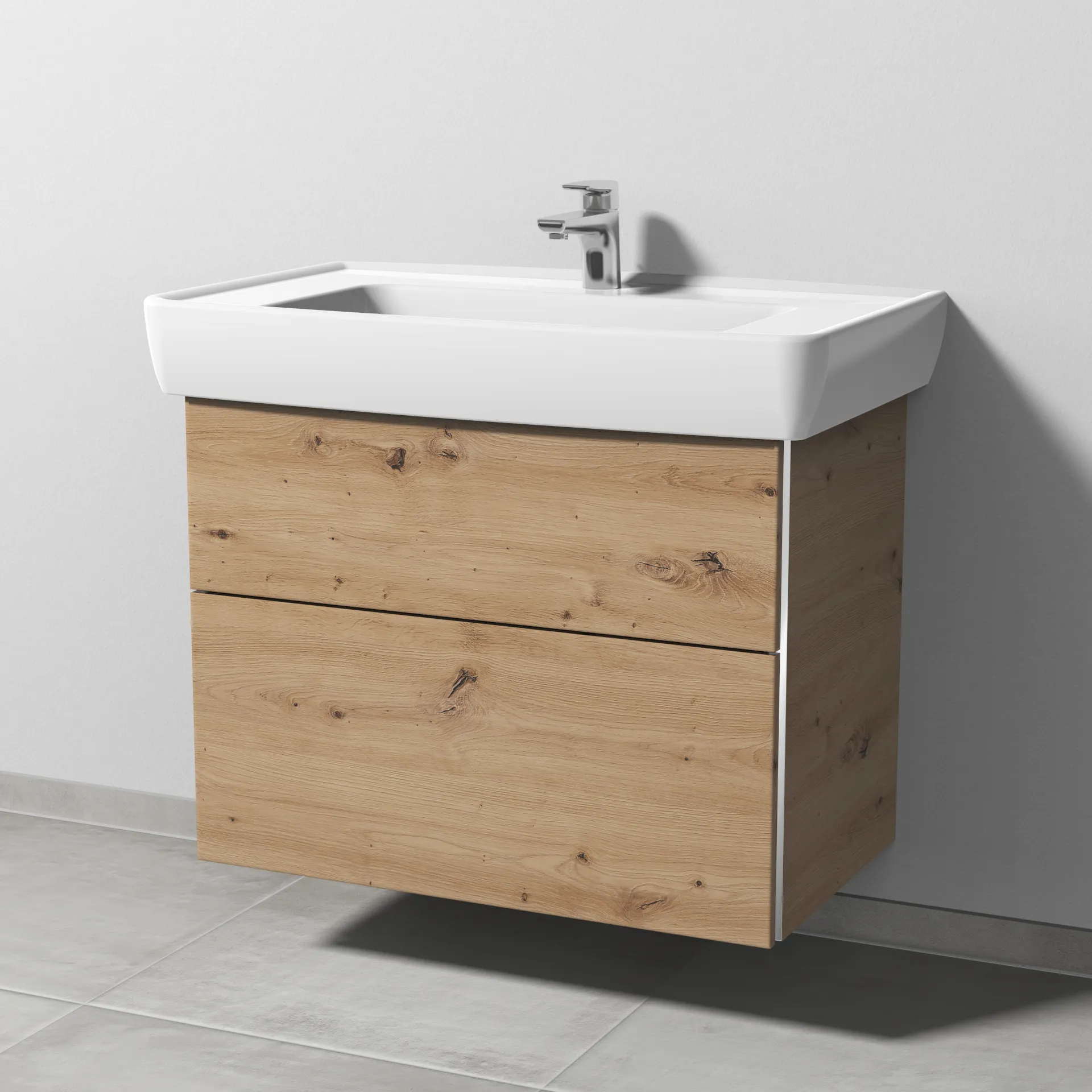 Sanipa Waschtischunterschrank „3way“ passend zu Keramik-Waschtische Pro A von Laufen 750 × 588 × 447 mm in Eiche Natural-Touch