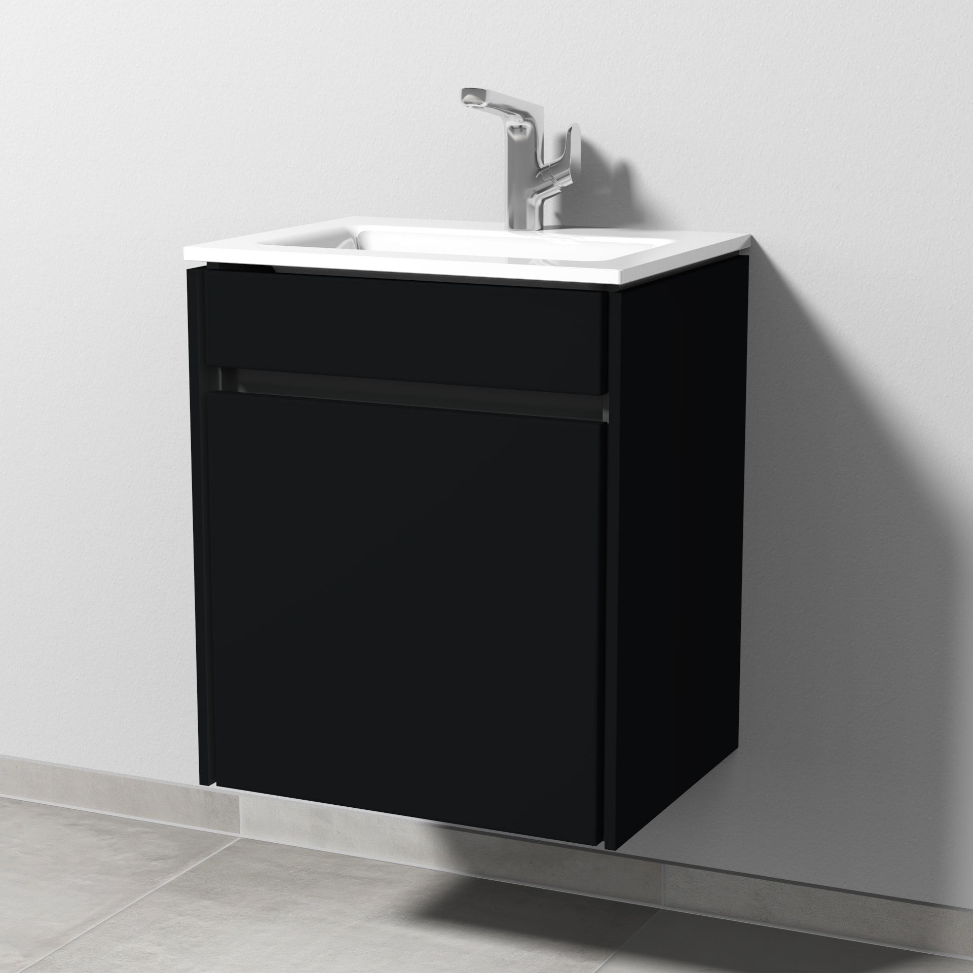 Sanipa Glas-Waschtisch-Set mit Waschtischunterschrank „Twiga“ 51,5 × 39,5 × 60,5 cm in Schwarz-Matt, Anschlag rechts, ohne Beleuchtung