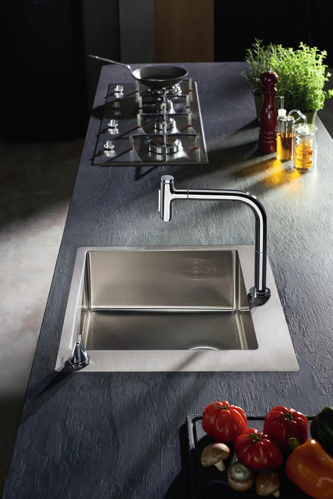 Hansgrohe Metris Select M71 2-Loch Einhebel-Küchenmischer mit Ausziehbrause, Chrom, 35 mm Bohrung, 200 mm ComfortZone, 110° oder 150° Schwenkbereich