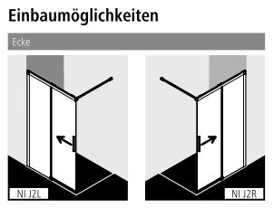 Kermi Duschdesign Walk-In-Duschkabine WALK-IN Wall Gleit für Nische und Ecke „NICA“ Glas SR Opaco, Profile Schwarz Soft (RAL 9005), BV: 1775 - 1800 mm WE: 1785 - 1810 mm H: 2000 mm